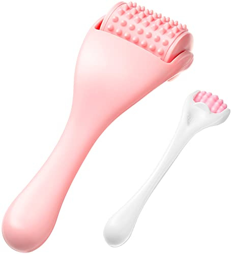 Tondiamo 2 Pcs Muscle Roller Gifts Stick Fascia Body Cellulite Face Muscle Massage Roller Manual Massage Tools for Relief Neck Arm Back Leg Body Deep Release(Pink,Silicone)
