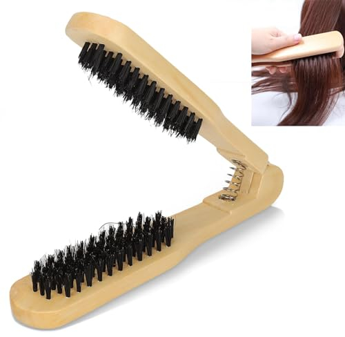 Agatige Double Sided Bristle Hair Brush, Hair Straightening Comb Salon Hairdressing Styling Tool Clamp Hair Brush for Smoothing and Straight Hair Styles