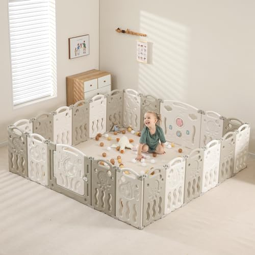 IFLETH Foldable Playpen for Toddlers, Extra Large 22 Panel Baby Play Yard - Adjustable Baby Gate Playpen