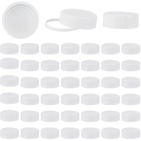 OLYCRAFT 50Pcs White Plastic Screw-On Caps 38/410 Reusable Plastic Bottle Caps White Plastics Seal Lid Screw Bottle Cap Replacement Lid Twist Cap for Juice Bottles Handmade Decorations