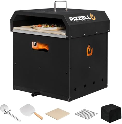 Pizzello - Estufa de pizza para exteriores, leña, 2 capas, desmontable, con piedra para pizza, pala para pizza, cortador de pizza, parrilla para barbacoa, parrilla para pizza, 40,6 cm