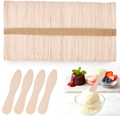 HANSGO Mini Wooden Tasting Spoons 100-Piece – 3″ Small Wooden Dessert & Ice Cream Spoons for Parties, Weddings, Sampling & Crafts