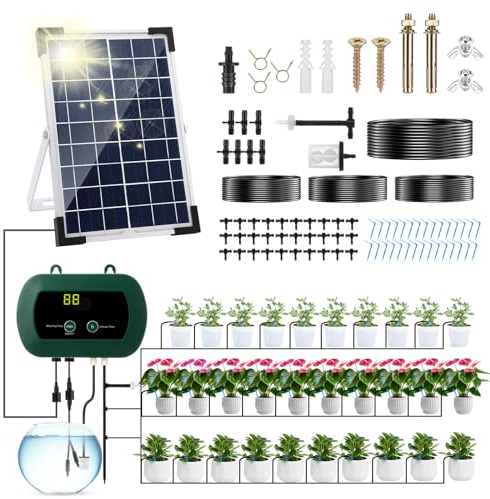 Anpress Irrigazione Automatica Energia Solare Sistema di Irrigazione Automatica Progettato Per Giardini, Balconi e Piante in Vaso Kit Irrigazione a Goccia Con 10 Modelli di Irrigazione a Goccia