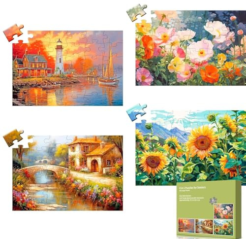 Qingdewan 4 Packungen 36-teilige große Puzzles für ältere Menschen mit Demenz, Alzheimer-Produkte, Aktivitäten, Alzheimer-Puzzles, kognitive Spiele für Erwachsene, ältere Senioren