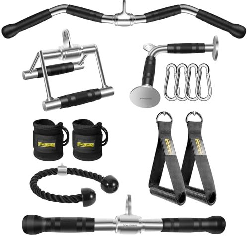 DYNASQUARE LAT Pulldown Attachments Combo, Curl Pulldown Bar with 360° Rotation, Fits Most Gym Cable Machines (Sliver)