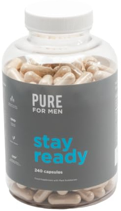 Pure for Men Original Cleanliness Stay Ready Fiber Supplement, 240 Vegan Capsules, Helps Promote Digestive Regularity. Psyllium Husk, Chia Seeds, Oat Fibre, Proprietary Formula