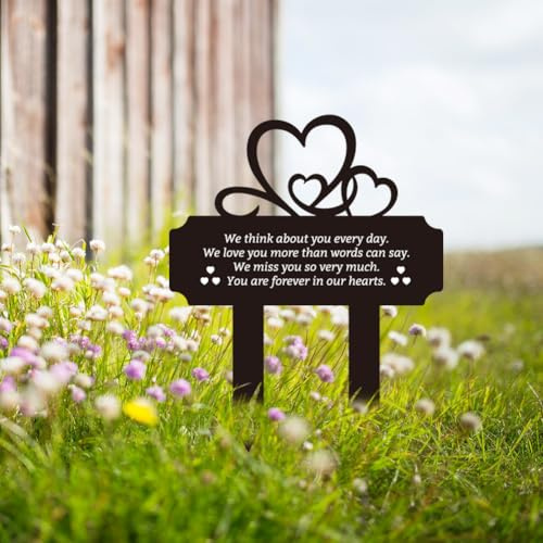FREEBLOSS Cemetery Memorial Stake Metal Memorial Ribbon Heart Garden Stake Cross Yard Stake Grave Markers for Outdoors Garden Yard Decor