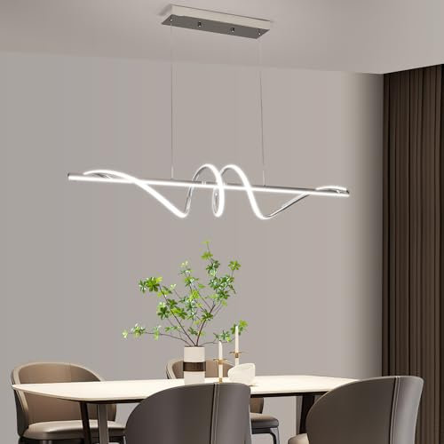 Mikeru 120cm LED Pendelleuchte Esstisch Chrom, Hängeleuchte Modern Esszimmer Dimmbare 10% bis 100% LED Pendelleuchten Höhenverstellbar 3000K/4500K/6500K Chrom Moderne Hängeleuchte für Küche