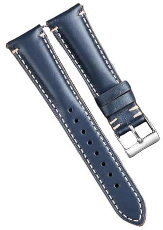Pgqjfks Correa de reloj de piel de vaca 20/22/24mm Pulsera de cuero de aceite de liberación rápida Costuras hechas a mano, Azul, 20mm