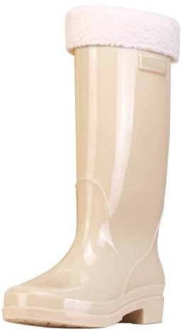 Gummistiefel Damen Hoch Weit, Regenstiefel Mit Absatz Warm Gefüttert