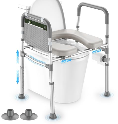 Erhöhter Toilettensitz mit Griffen, Toilettensitzerhöhung für Senioren, Höhe und Breite verstellbar, rutschfeste Saugfüße, 180 kg Handicap, erhöhter Toilettensitz für ältere Menschen, Schwangere