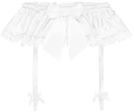 Satini Con volant Pizzo Femminuccia Setoso Raso Giarrettiera Reggicalze Cintura Lingerie Mutandoni (Bianco, M)
