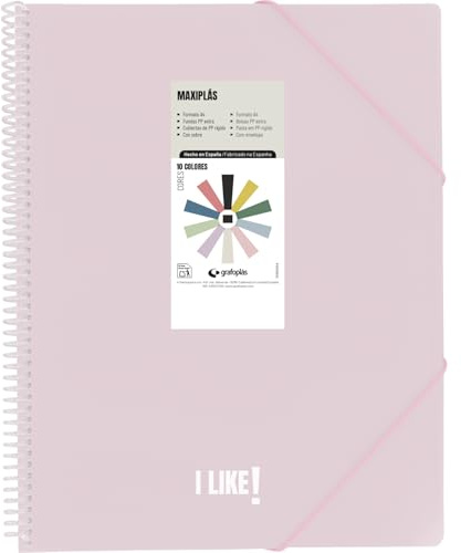 Grafoplas - Carpetas de Fundas Plastico a4, Maxiplas Like, Rosa Soft, 20 Fundas Transparentes, Espiral PVC, Perfecta para Archivar Material Escolar y de Oficina