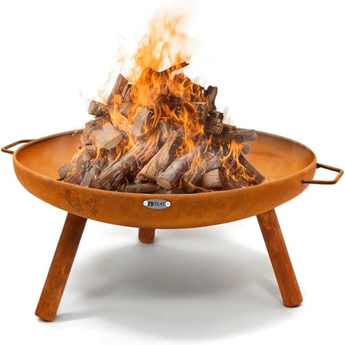 HEAT Outdoor Living Braciere griglia Ø60 con piedini e maniglie, braciere 60 cm, braciere per il giardino, 60 x 70 x 28 cm