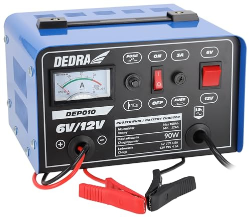 DEDRA Gleichrichter, Wechselrichter 6/12V Leistung 12-100 Ah, Ladeleistung 90w, mit Stromanzeigefunktion, 3A-Schutz, Länge der Batterieladekabel: 120 cm,