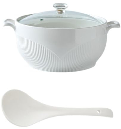Peakjune Zuppiera in Ceramica con Coperchio e Manici,Zuppa in Ceramica con Coperchio,zuppiere con Maniglie Cucchiaio in Ceramica Porcellana,Tureen da zuppa con Coperchio e mestolo.