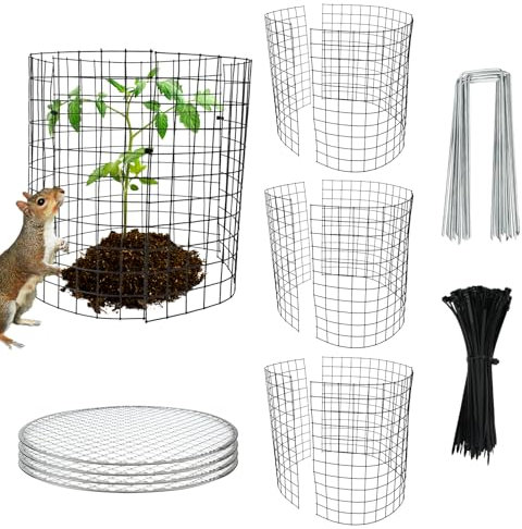 lasuroa 4 Sets of Wire Plant Protectors Cage, Garden Protection with Round Mesh Cover Ground Nails Cable Ties to Protect Plants Shrubs Vegetables from Rabbits Squirrels Chicken