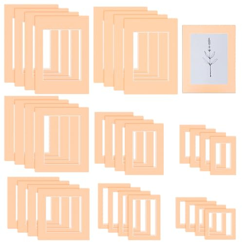 Lechengjia 32 Pcs Passe Partout Papier Cadre Photo Carton, 8 Tailles Passepartout Blanc Carton, Tapis De Cadre Photo pour Cadres, Peintures, Affiches, Photographies (Rose)