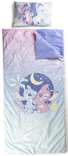 Jay Franco Sac de Couchage Disney Lilo et Stitch avec Oreiller intégré, Ensemble Couverture et Oreiller, Tapis de Sieste avec poignée de Transport, 2 pièces