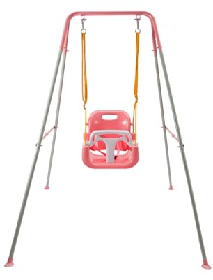 SUNNYNEST Toddler Swing Heavy-Duty Kid Swing with Safety Harness 158CM Folding Swing Set Outdoor Garden or Home Play Equipment Children Indoor Swings for 3-in-1 Toddler Swing Set (Pink)