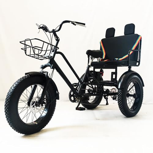 Fat Tire-Cykel, 3-Hjulig Lastcykel För Vuxna, 7-Växlad 20'' Mountainbike, Motionstrecyklar Med Korg Och Baksäte, Utomhuscykling, Picknick För Helgdagar