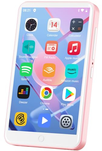 Reproductor de MP3 con Bluetooth y WiFi, Oilsky 80GB 4'' Android 9.0 Mp3, 1080P Pantalla táctil MP4, Reproductor de Música Portátil con Spotify, Audible, Deezer (Rosa)