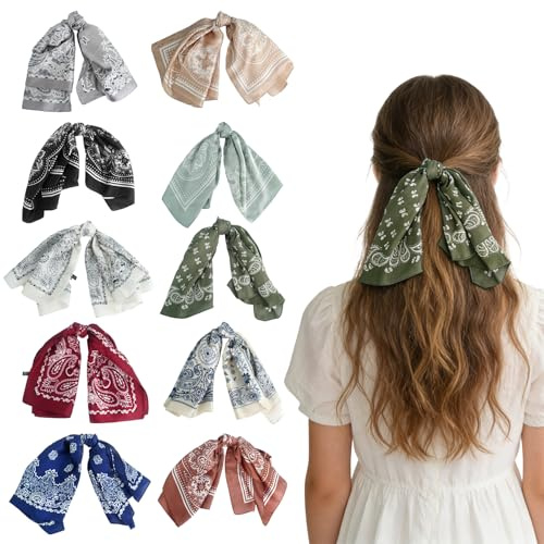 CONEHOY 10 Pcs 27.6 x 27.6 Inch Square Satin Head Scarves Neck Scarf Women Silk Bandana Hair Scarves Hair Wrap for Home Living Sleeping Party