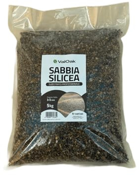Valoak Sabbia Silicea 5 kg – Graniglia Quarzifera per Piante, Orto e Acquari | Drenaggio e Supporto Vasi | Fondo Acquario Naturale | Materiale Inerte | Made in Italy (3-5mm)