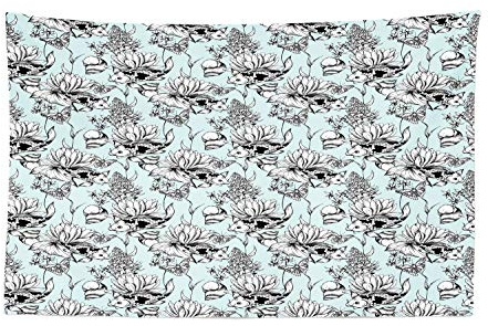 Ambesonne Shabby Flora Tapestry, Vintage Monochrome Pond Water Flowers Lily Carp Snail Twigs Art, Fabric Wall Hanging Decor for Bedroom Living Room Dorm, 45 X 30, Pale Blue White Black