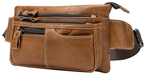 Xieben Vintage Fanny Pack De Cuero Bolso De La Cintura para Hombres Mujeres Viajes Senderismo Correr Cadera Cinturón Delgado Teléfono Celular Monedero Billetera Bolsa Marrón Claro