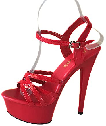 denova's Sandale à talon très haut pour femme - 15,2 cm, Rouge, 42.5 EU