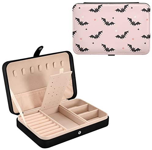 JHKKU Halloween Bats Jewelry Box for Women Girls, PU Leather Jewelry Travel Organizer, Portable Small Jewelry Case, Personalized Jewelry Storage Holder for Ring Earrings Necklace Bracelet boxes