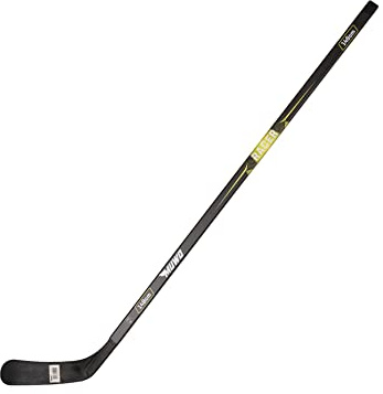 MUWO Ishockeyklubba för barn, tonåringar, vuxna av björkträ för högerhänta nybörjare och avancerade i längderna 128, 148 och 166 cm, svart (gul, ungdomar 148 cm)