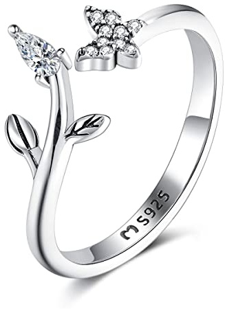 Anillos de mujer en plata de ley con una mariposa y una hojita. Anillo plata mujer con acabado plateado o dorado. Joyería ideal para parejas, regalo para madres, amigas... Anillos para parejas