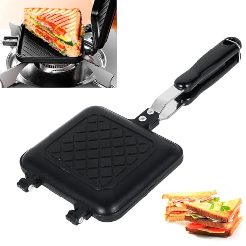 Camping Toastie Maker Double-Sided, Handheld Toasted Sandwich Pan Non Stick Stovetop, Camping Toaster for Gas Stove Sandwich Baking Pan for Home Outdoors Camping (Black)