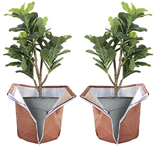 Sac Antigel pour Plantes en Pot 40 x 40 cm 2 Pièces, Protection Hivernale pour Plantes, avec Fermeture Éclair et Cordon de Serrage, Facile à Installer, Conserve la Chaleur, Protection Contre le Gel