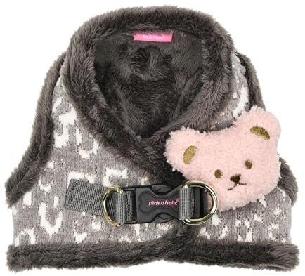 Pinkaholic New York Tailsy Vest Hundegeschirr, Step-in, warm, Winter, Leopardenmuster für kleine Hunde, Grau, Größe M
