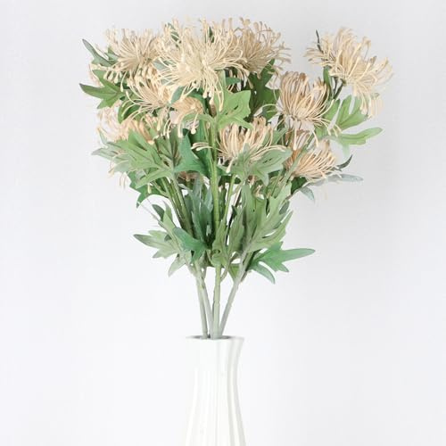 Stora konstgjorda krysantemumblommor 3 st set, totalt 9 blomhuvuden med lång stam för höstdekoration, bröllop, blomsterarrangemang, total längd 75 cm (champagne)