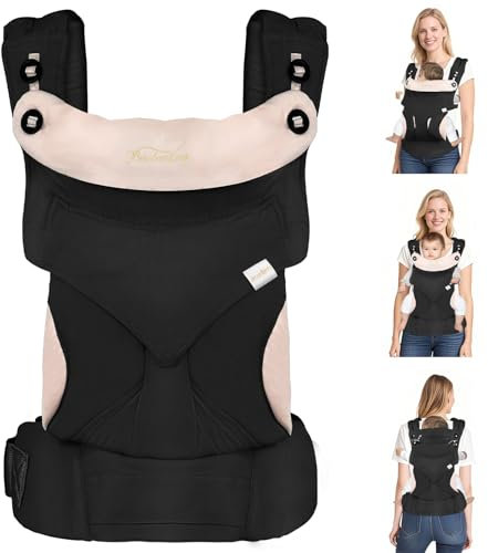 TOFFCAEA Babytrage - Ergonomisch, Einfach zu Tragen Reine Baumwolle Leicht, mit Verstellbarer Gürtel, für Neugeborene von 3 bis 18 Monate (Schwarz)
