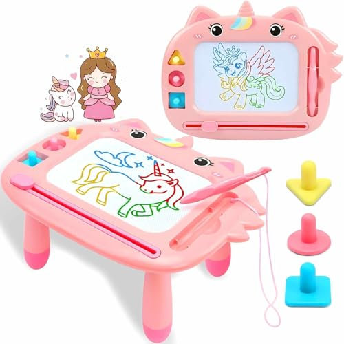 Yebebao Magnetic Drawing Board, Unicorn Baby Toys for 1 2 3 Year Old Girls Gifts, Doodle Boards Learning and Educational Toddler Toys for Kids Ages 1 2 Birthday Gifts Christmas Advent Calendar (Pink)