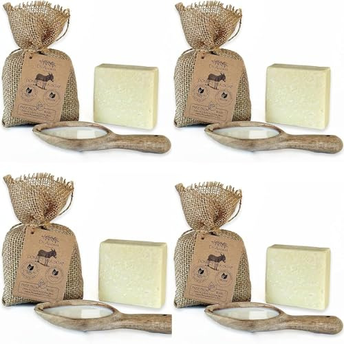 Dr.Ancient Barra de Jabón de Leche de Burra, Orgánico, Natural, Tradicional Hecho a Mano Antiguo - Antienvejecimiento Aclarador de la Piel, Hidratante - Sin Químicos 140 g (Paquete de 4)