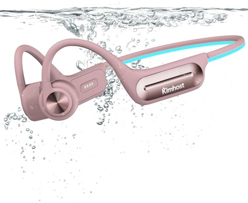 KIM HOST Casque Conduction Osseuse Natation, Open Ear Bluetooth 5.3 Écouteur Natation IP68 Étanche, Mémoire MP3 32G, pour Sport, Natation, Cyclisme, Course à Pied (Rose)