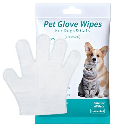 GifBasg 6 Pieces Pet Wipes for Dog and Cat Cleaning Gloves - Deodorizing Hypoallergenic Grooming Wipes, Rinse Free Dog Shampoo Mittens, Pet Grooming Gloves, for Daily Care, Travel, and Sensitive Skin