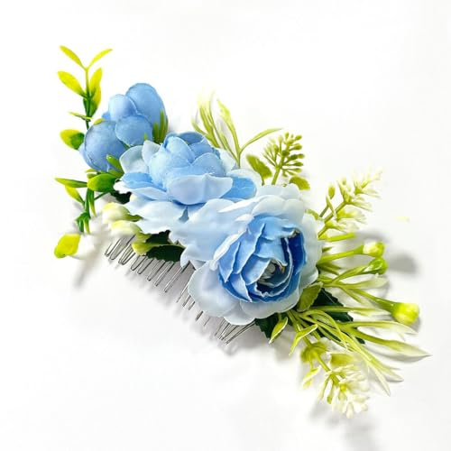 IYOU Peineta de novia con flores Azul Adorno para novias Accesorios para el cabello de damas de honor boho para mujer