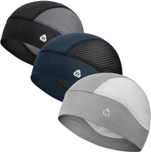 YANIKY Cooling Skull Caps for Men, Breathable Mesh Helmet Liner Sport Skull Caps for Women Sweat Caps Lightweight Cycling Cap (Black+Gray+Navy Blue)