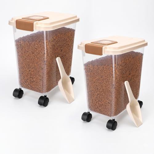 Nobleza 2* Contenedor de Pienso para Mascotas 40L, con Ruedas, Tapa Abatible, Cuchara y Marcador de Fecha, Caja Hermética Transparente para Perros y Gatos