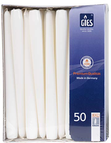 Gies 205-339000-10, 50er-Packung, 245 x 22 mm, Weiss Kerzen, Spitzkerzen, 50