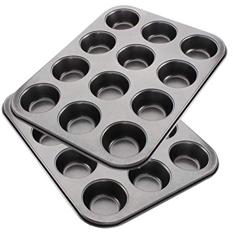 Tebery 2 Pezzi Teglia Antiaderente in Acciaio al Carbonio, Teglia Antiaderente per Muffin, 12 stampi per Muffin con conduzione Termica, Diametro: 5 cm