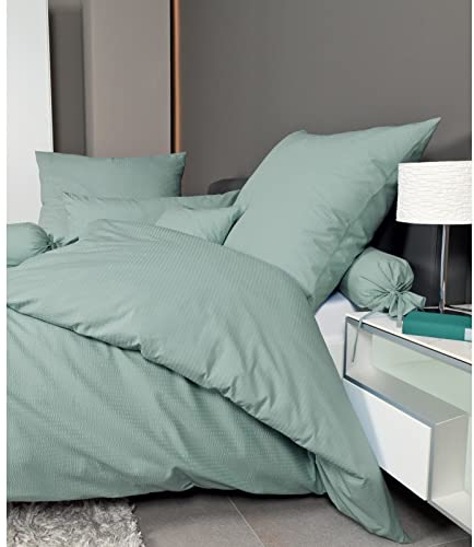 Janine Mako Soft Seersucker Bed Linen Plain Piano 240 x 220 cm + 2 Pillowcases 80 x 80 cm Smoke Green