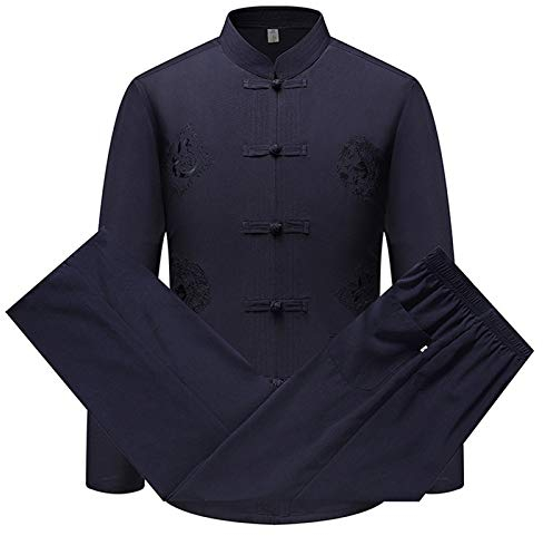 huateng Hommes Costume Tang Traditionnel Chinois Vêtements Arts Martiaux Kung Fu Costume Hanfu Manche Longue/Manche Courte Chemise Manteau Tops et Pantalon